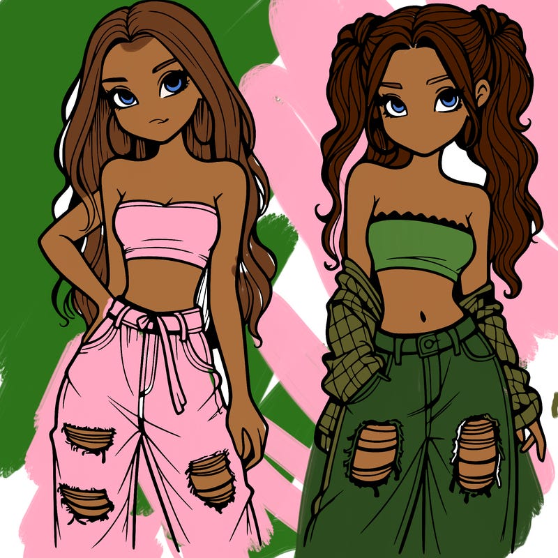 2 girls in crop tops and baggy jeans ripped