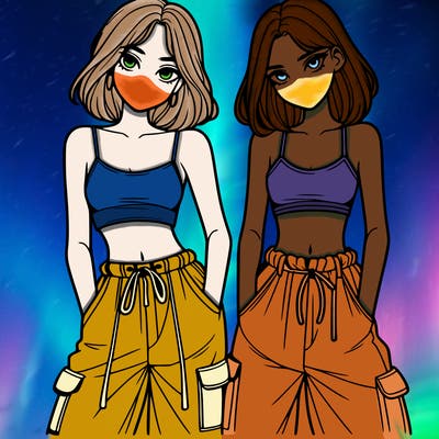 two girls with crop top with baggy pants