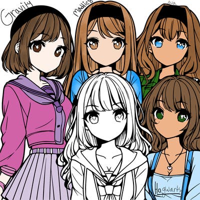 a group of four teenage anime girls