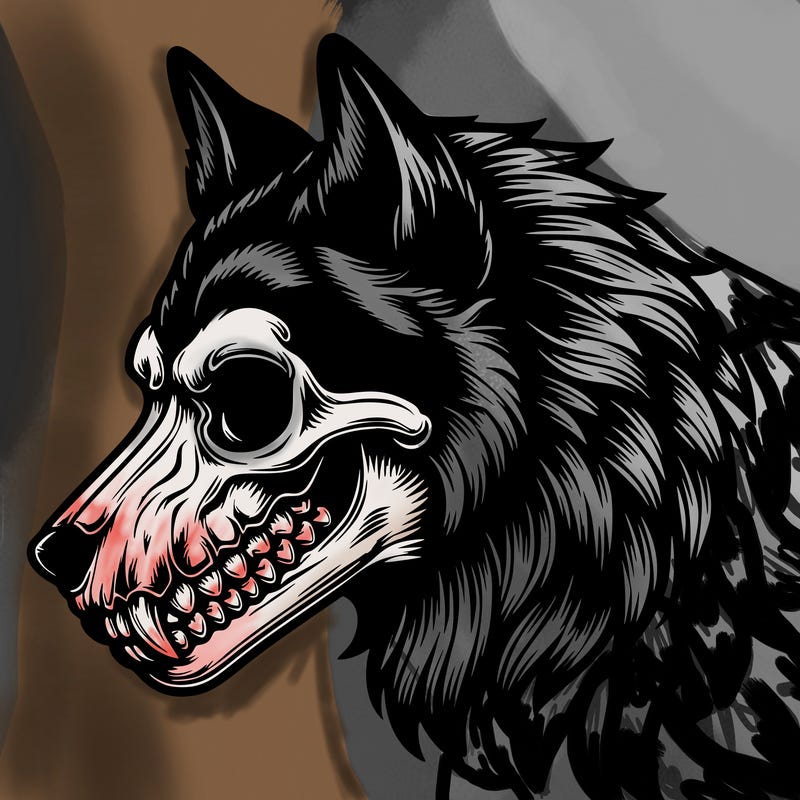 realistic wolf with skull face
