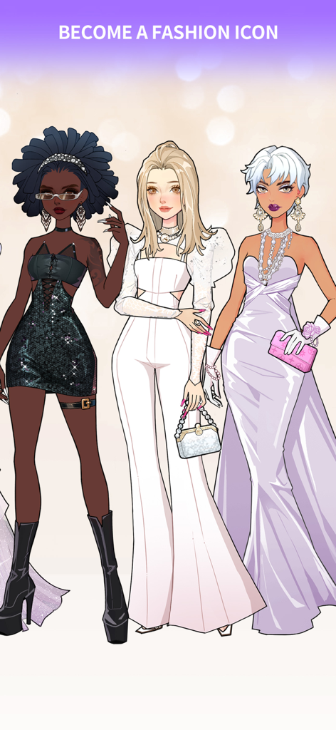 Three female avatars showcasing diverse high-fashion outfits and styles