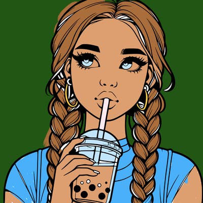 realistic girl with braided hair drinking boba