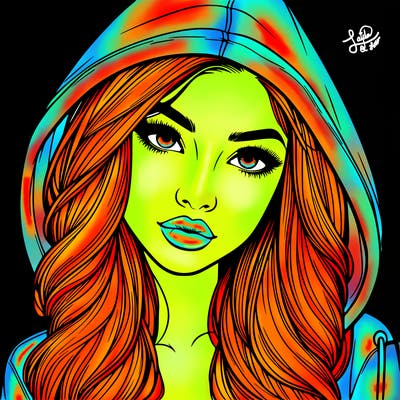 realistic beautiful girl with a hood on