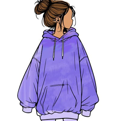 realistic girl with a oversized sweatshirt on and a bun