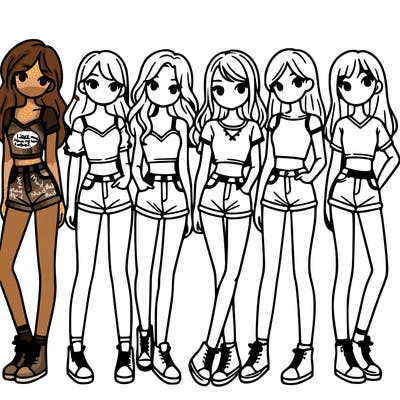 a group of girls wearing crop tops and shorts