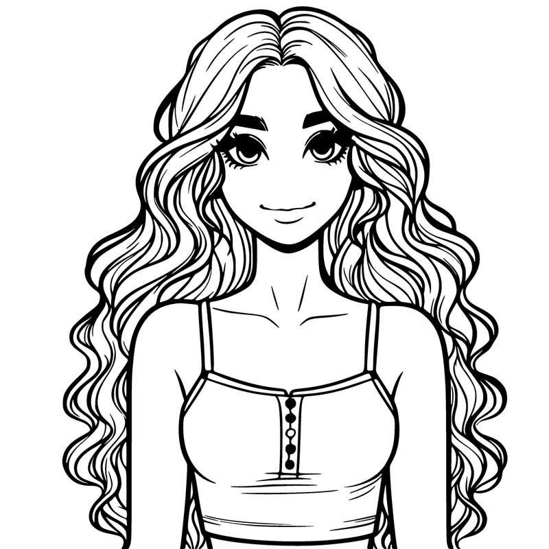 realistic girl with long curly hair and a crop top