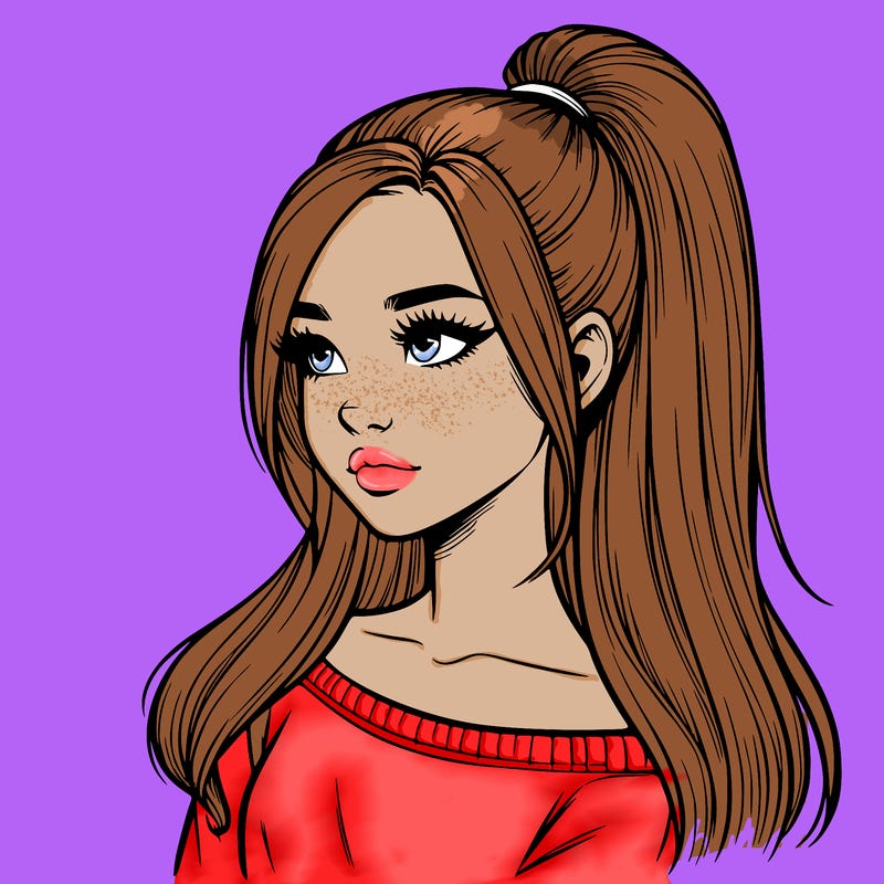 realistic girl with a high ponytail