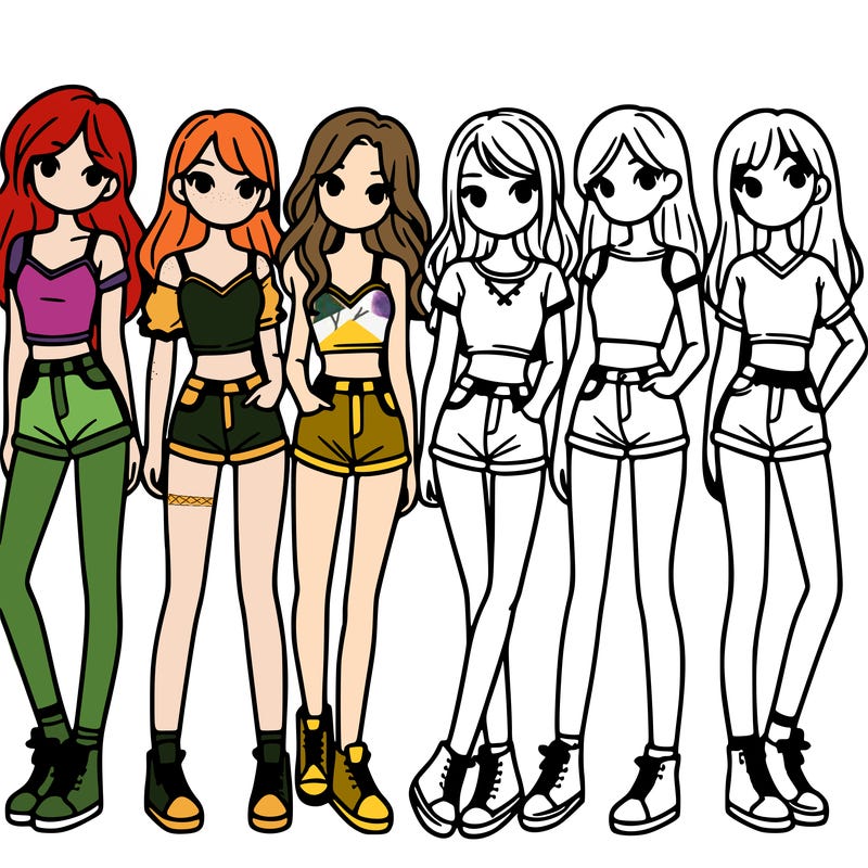 a group of girls wearing crop tops and shorts