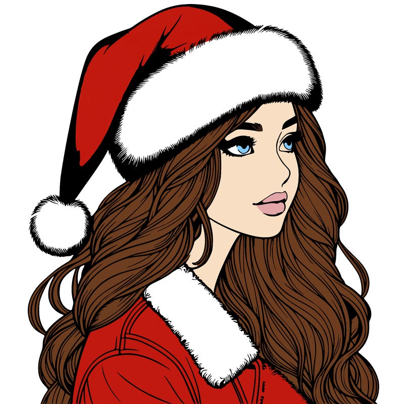 realistic girl in santa hat