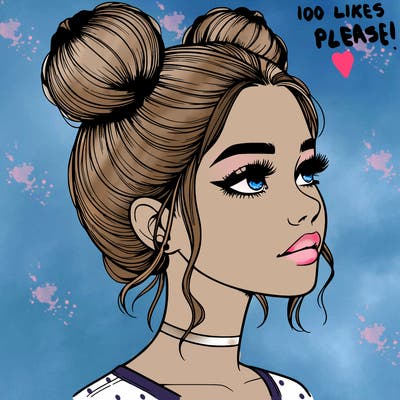 realistic girl with buns on the top of her head