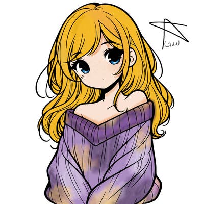 shy pretty girl wearing a sweater that is falling off one shoulder portrait