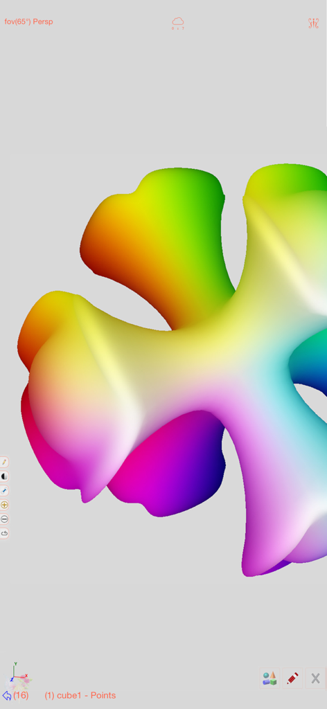 Sketch 3D - A smooth 3D shape with a vibrant rainbow vertex color gradient in the Sketch 3D mobile editing interface