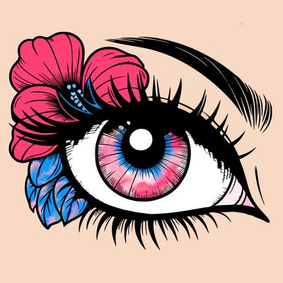 realistic eye with flower