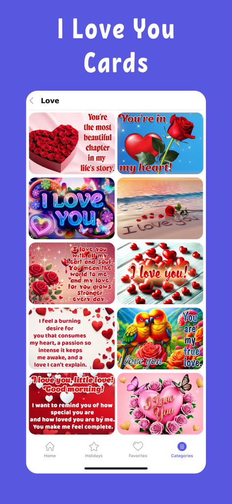 Love message & Birthday wishes - A collection of romantic I Love You cards with hearts and flowers