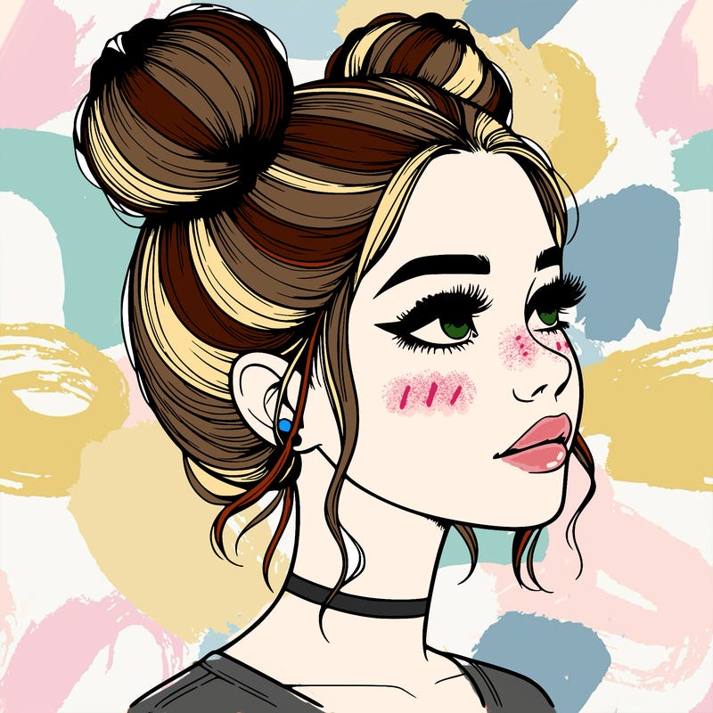 realistic girl with buns on the top of her head