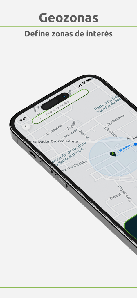 Resser Spot - Smartphone screen showing the geofencing feature in the Resser Spot app to monitor vehicle location