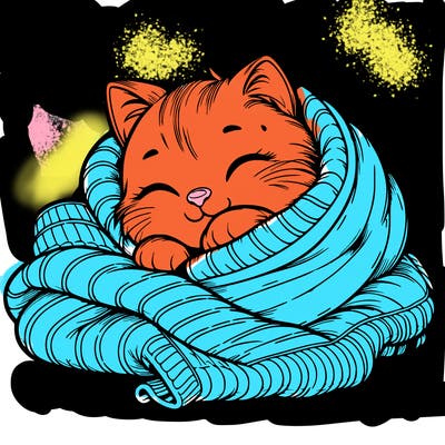 realistic cozy cat in a blanket