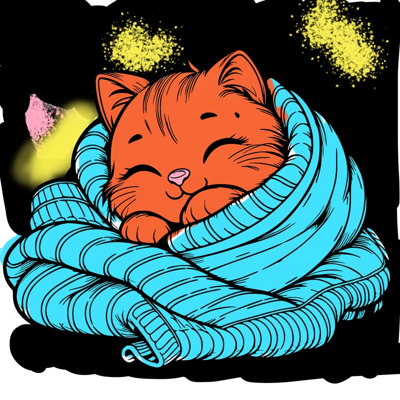 realistic cozy cat in a blanket