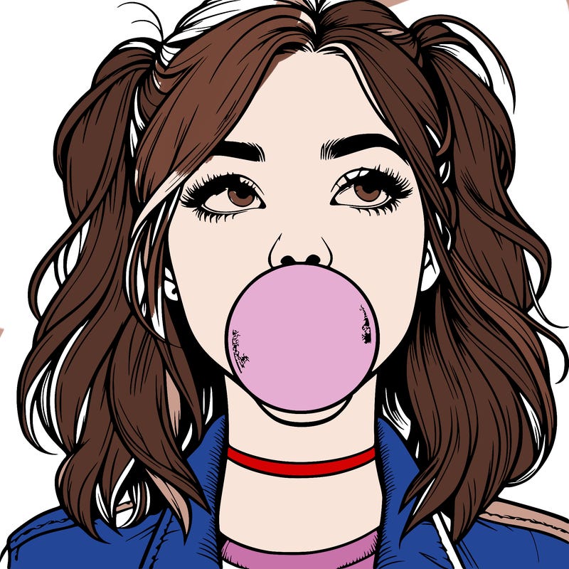 realististic girl blowing bubble -gum