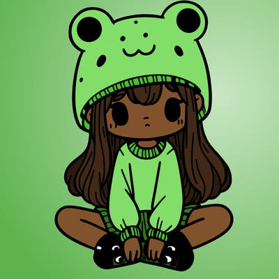 a girl wearing a frog hat and some frog socks
