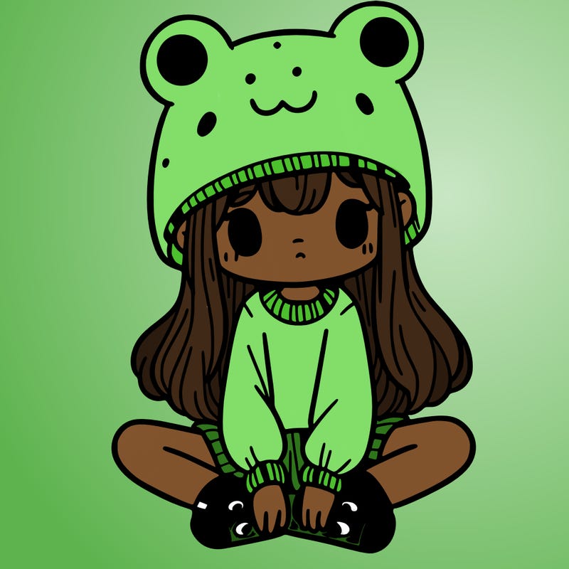 a girl wearing a frog hat and some frog socks
