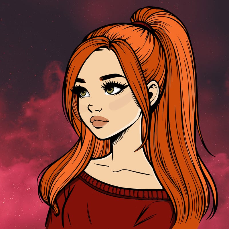 realistic girl with a high ponytail