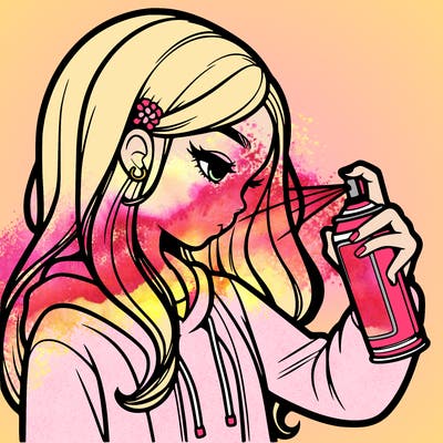 a realistic girl spray painting