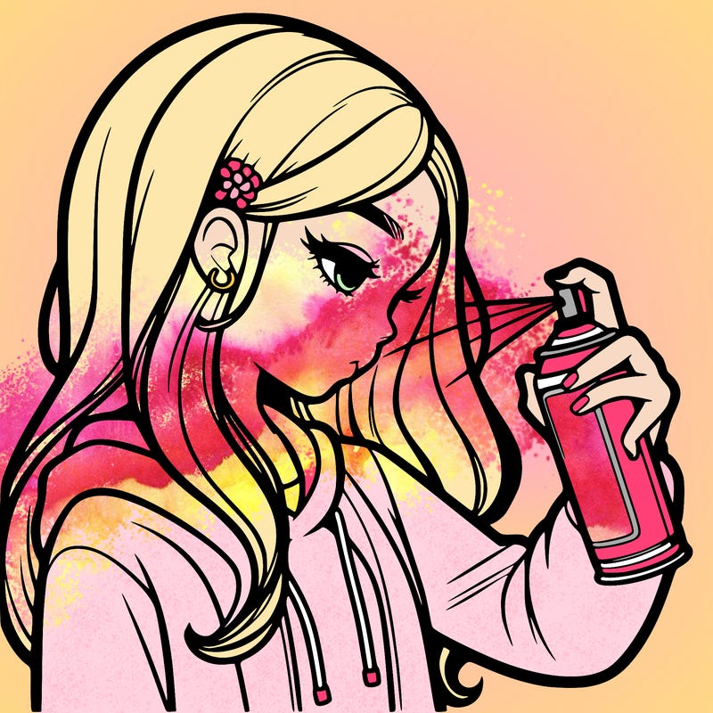 a realistic girl spray painting