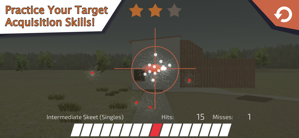 Shotgun shooting simulator gameplay showing target acquisition during a skeet shooting session