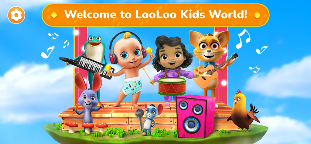 LooLoo Kids World For Toddlers - Personajes animados de LooLoo Kids actuando en una banda musical en un escenario