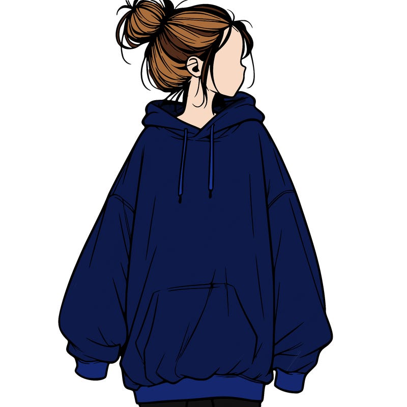 realistic girl with a oversized sweatshirt on and a bun