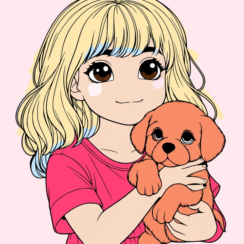 a realistic girl holding a realistic puppy