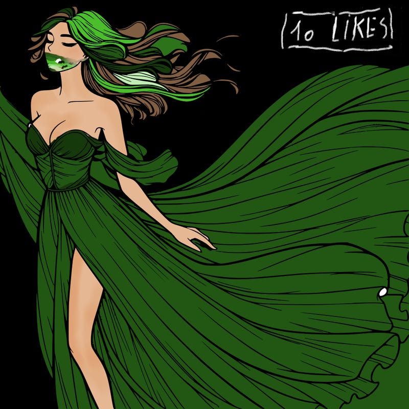 realistic woman in dress flowing the the wind