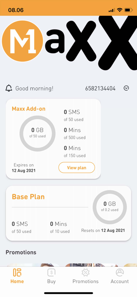 Maxx - Data to the Maxx! - Panel de la aplicación móvil M1 Maxx que muestra el uso de datos y los detalles del plan