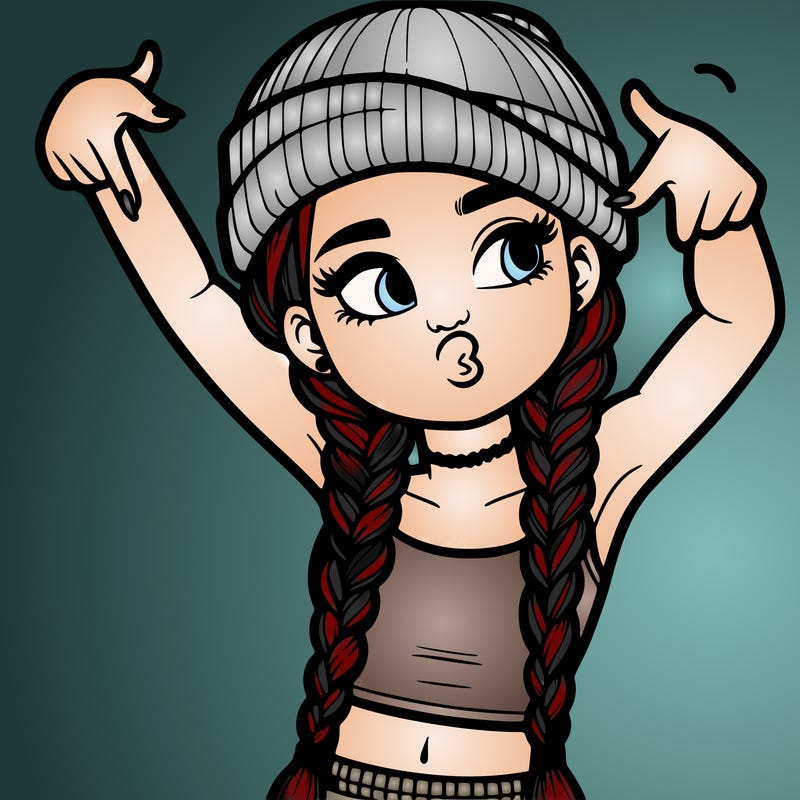 realistic teenage girl with braids and a beanie and crop top doing 🫶🏼