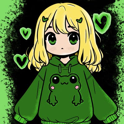 girl wearing frogging sweatshirt