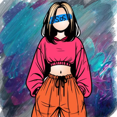 realistic girl faceless with baggy pants and a crop top