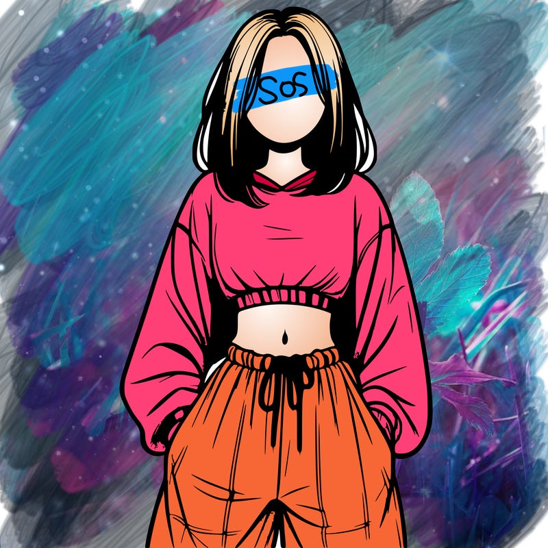 realistic girl faceless with baggy pants and a crop top