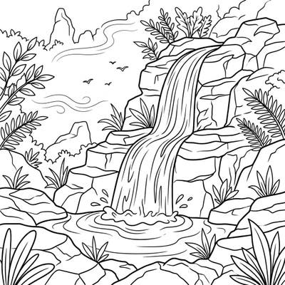 Capture the magic of an ephemeral waterfall with this stunning coloring template. Immerse yourself in nature's temporary masterpiece and bring its fleeting beauty to vibrant life.