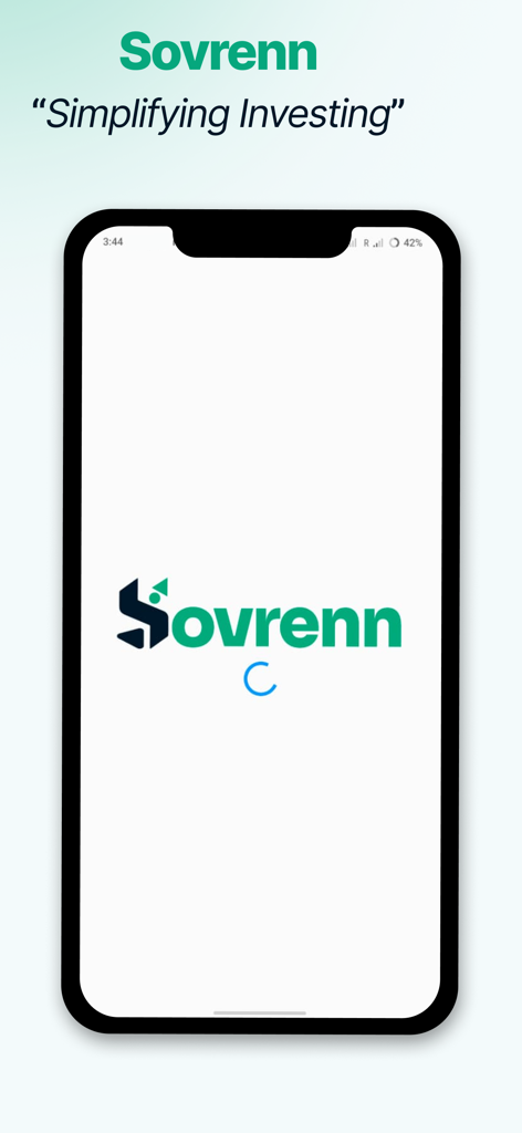 Sovrenn - Pantalla de inicio de la aplicación móvil Sovrenn con el lema Simplificando la Inversión