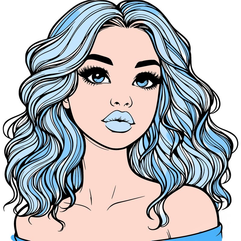 realistic girl with wavy hair and lips