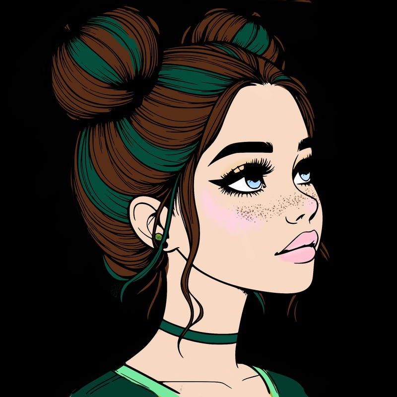 realistic girl with buns on the top of her head
