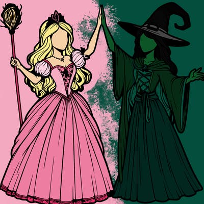 detailed realistic split of a princess and a witch
