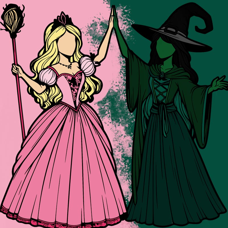 detailed realistic split of a princess and a witch