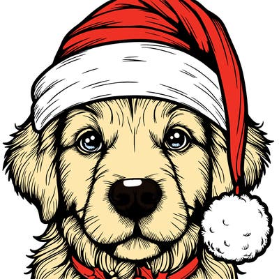 realistic dog with a christmas hat