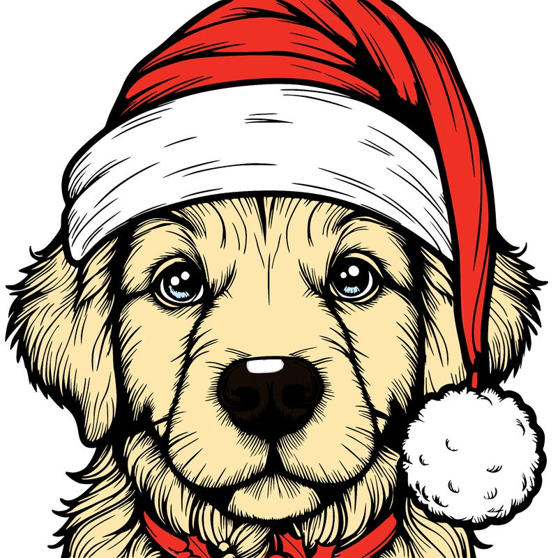 realistic dog with a christmas hat