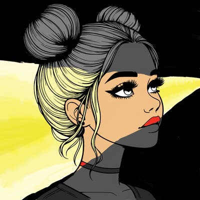 realistic girl with buns on the top of her head