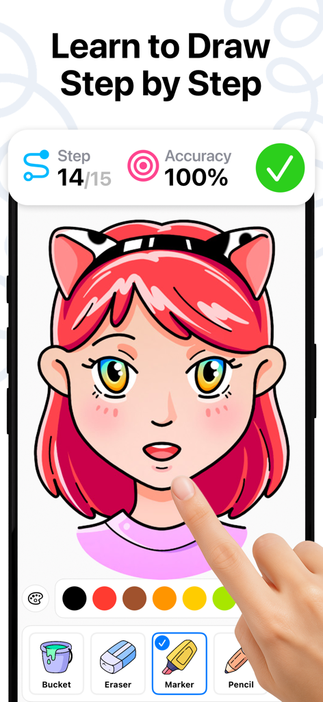 DrawUp - Learn To Draw - A step-by-step drawing tutorial for an anime girl character on the DrawUp mobile app.