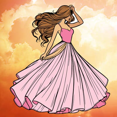 realistic woman with dress flowing in the wind