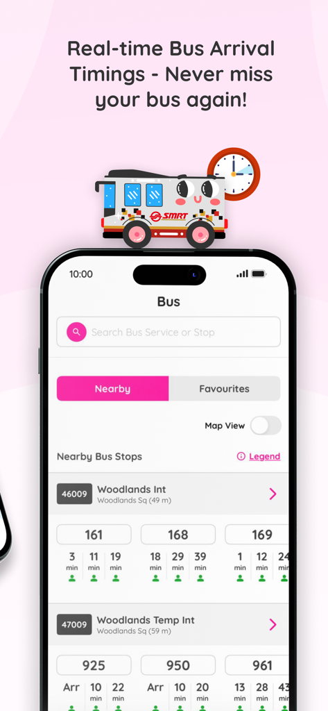 WINK plus app real-time bus arrival timings interface